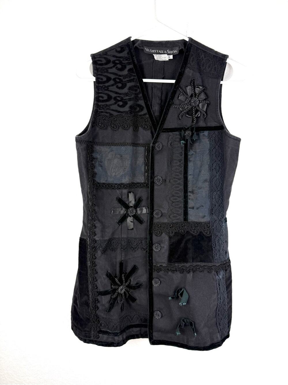 Whittall & Shon black Patchwork Vest Jacket vintage size S
